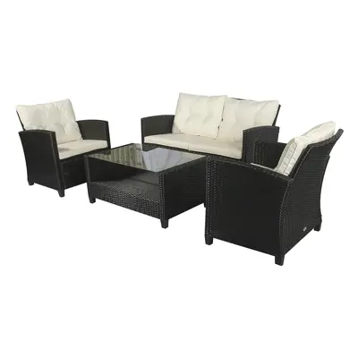 Outsunny Set Mobilier de Grădină Piese, Canapea, Fotolii, Masă de Cafea, Ratan PE Negru și Bej, 