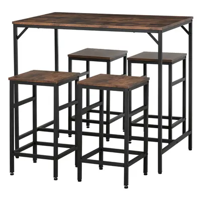 HOMCOM Set Masa Bar înaltă cu Taburete, Stil Industrial, Metal și Lemn, Design Bicolor, Picioare