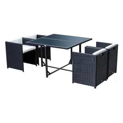 Outsunny Set Mobilier de Grădină cu Masă de Prânz, Scaune și Perne, 109x109x72 cm, Negru | Aosom