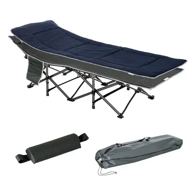 Pat pliabil de camping Outsunny, cu saltea, perna si husa de transport, 188x64.5x53cm, albastru 