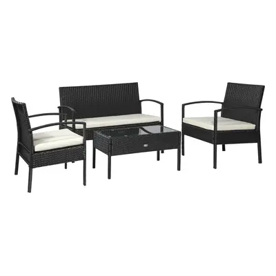 Outsunny Set Mobilier de Grădină din Ratan Negru Piese cu Perne Confortabile 108x60x77cm Ideal p