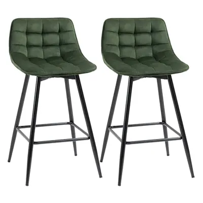 Set de scaune de bar HOMCOM cu spatar, tapitate, stil nordic, metal, catifea, verde, 45x47x88cm 