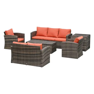 Outsunny Set Mobilier de Grădină Piese, Ratan Maro, Confortabil pentru Persoane, Ideal pentru Pe