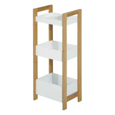 HOMCOM Dulapior Compact Baie, Raft Multifuncțional cu Etajere, din MDF și Bambus, 27.5x20.8x74 c