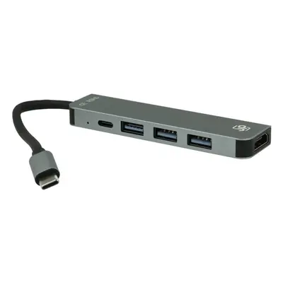 JP Hub 5in1, USB-C la HDMI / 3x USB 3.0 / USB-C, gri