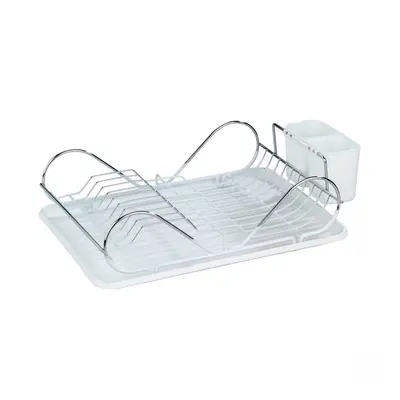 Scurgator de vase cu suport pentru tacamuri Clean, Wenko, 12.5 x x cm, plastic/inox, alb/arginti