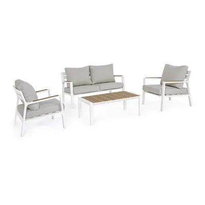 Set mobilier pentru gradina/terasa piese Ernst, Bizzotto, aluminiu/placaj/poliester, alb