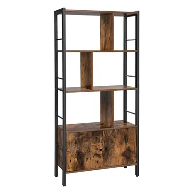 Biblioteca cu rafturi si usi Alinru, Vasagle, x x 154.5 cm, PAL/otel, maro rustic