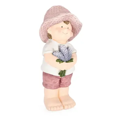 Decoratiune de gradina Justy Boy Stand W-Lavender, Bizzotto, 19x16x42 cm, magneziu, roz