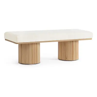 Bancheta locuri Floriana, Bizzotto, x x 42.5 cm, MDF/placaj/poliester Boucle, natural/alb