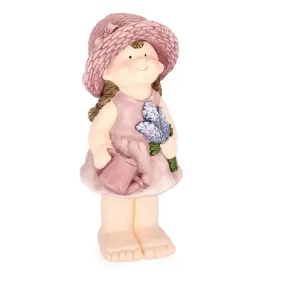 Decoratiune de gradina Justy Girl Stand W-Lavender, Bizzotto, 19x16x42 cm, magneziu, roz