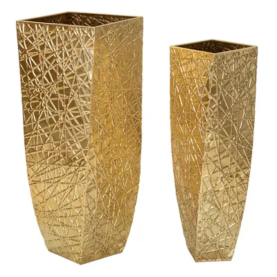 Set ghivece / vase decorative Squer, Mauro Ferretti, 34x34x90 cm, fier, auriu