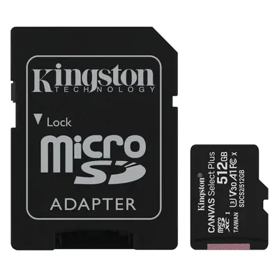 Card de memorie Kingston Canvas Select Plus, MicroSD, 512GB, Class 10, UHS-I Performance, U1, V1