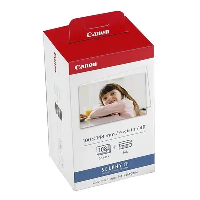 Set Canon KP-108IN Ribon + set hartie (10x15 cm) pentru printuri, compatibil cu imprimantele CP