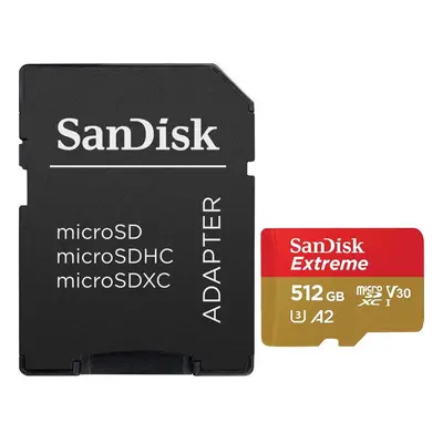 Card de memorie SanDisk Extreme microSDXC 512GB, pana la 190MB/s & 130MB/s Read/Write speeds A2 