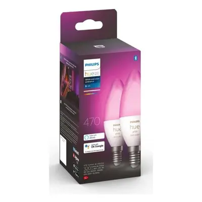 Pachet becuri LED RGB inteligente Philips Hue B39, Bluetooth, Zigbee, E14, 4W (25W), lm, lumina 