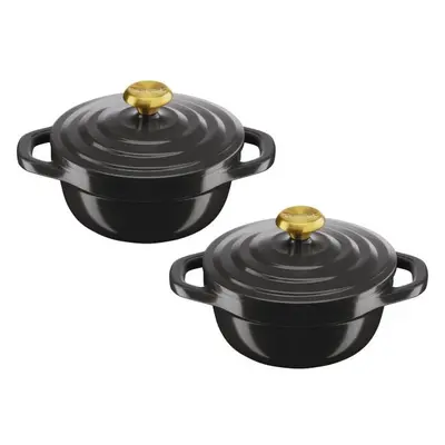 Set de oale cu capace TEFAL Air Cocotte E255S255, D11cm, V0.45L, Aluminiu turnat, Negru