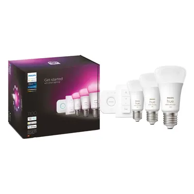 Pachet becuri LED RGB Philips Hue, Wi-Fi, Bluetooth, Zigbee, A60, E27, 9W (75W), lm, lumina alba