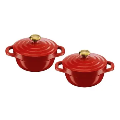 Set de oale cu capace TEFAL Air Cocotte E254S255, D11cm, V0.45L, Aluminiu turnat, Rosu