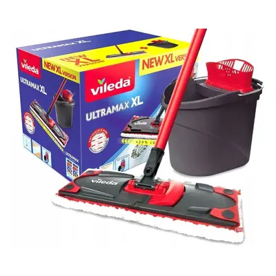 Mop Vileda Ultramax Box, cu maner rotativ telescopic, microfibra si bumbac + galeata