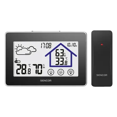 Statia meteo, Sencor, Ora/data digitala, Ecran LCD, 142x98x22 mm, Negru