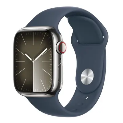 Apple Watch 9, GPS, Cellular, Carcasa Silver Stainless Steel 41mm, Storm Blue Sport Band - S/M