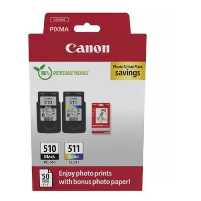 Pachet cartuse cerneala Canon Photo Value Pack 2970B017AA, PG-510 Negru, CL-511 Color + Coli fot