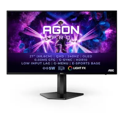 Monitor gaming AOC AGON PRO, 27" WQHD OLED, 0.03 ms 240Hz, HDMI, DP, Adaptive Sync, FreeSync, G-