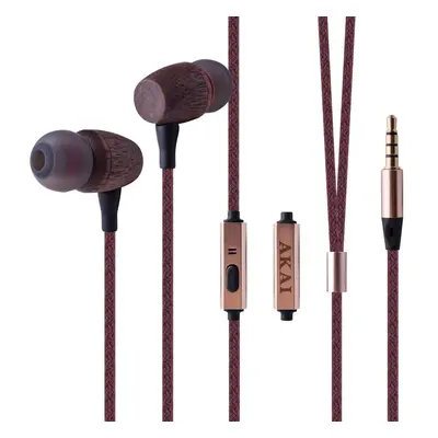 Casti audio In Ear Akai Bambus Earbuds cu fir, Maro