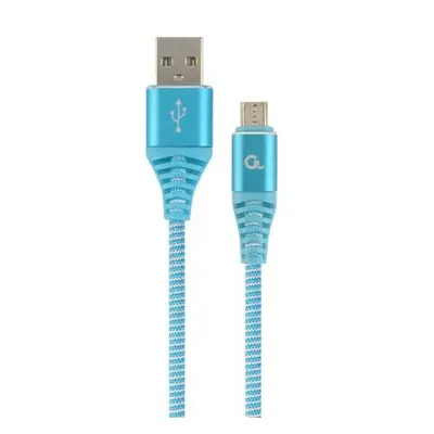 Cablu de date Gembird Premium cotton braided, USB 2.0 - micro USB, 1m, Blue-White