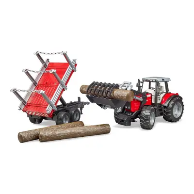 Tractor Massey Ferguson cu incarcator frontal si remorca, Bruder