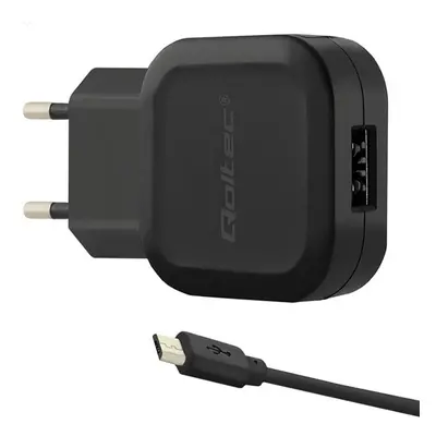 Incarcator Retea Qoltec 5V, 2.4A, 12W, Cablu USB + Micro USB, Negru