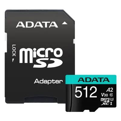 Card de memorie ADATA PremierPRO, MicroSDXC, 512GB, UHS-I U3 + Adaptor