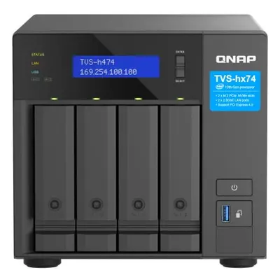 QNAP TVS-h474-PT-8G NAS Tower, disk bays, Intel Pentium Gold G7400 2-core 4-thread processor, up