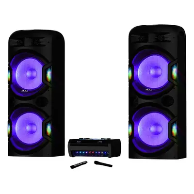 Sistem Audio Akai Dual Speaker System Y5 cu amplificator, microfoane, 480W RMS, Negru