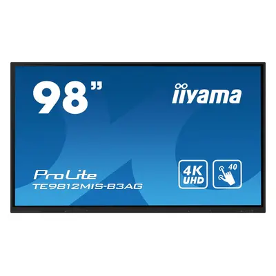 Display Profesional IPS LED Iiyama 97.5"TE9812MIS-B3AG, UHD (3840 x 2160), VGA, HDMI, Boxe, Touc