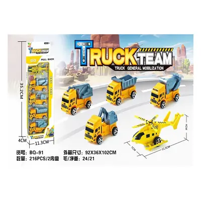 Set 5 vehicule de constructii, Truck Team, pull-back action, 35.2×11.3×4cm, multicolor, +3ani, e