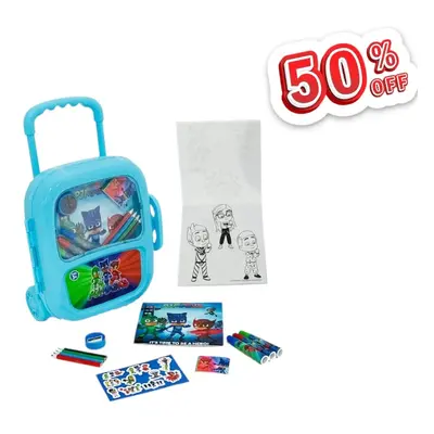 OFERTA 50% Carucior cu accesorii de colorat, carioci + creioane colorate + abtipilduri Pj Masks 