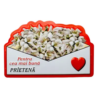 Magnet En-gros, Aranjament cu Ghiocei " Pentru cea mai buna PRIETENA" 10×7cm