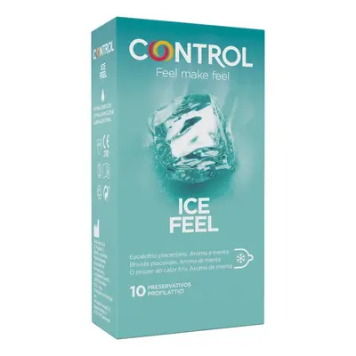 Prezervative cu striatii CONTROL ICE FEEL, cu efect de racire, 1 cutie x 10 buc