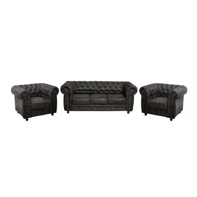 Set CHESTERFIELD 3-1-1, canapea extensibila 3 locuri si 2 fotolii fixe, negru