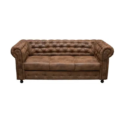 Canapea CHESTERFIELD extensibila, 3 locuri, cu arcuri, maro, 205x90x80 cm