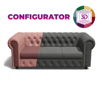 Canapea CHESTERFIELD fixa, 3 locuri, cu arcuri, 205x90x80 cm, Configurator 3D