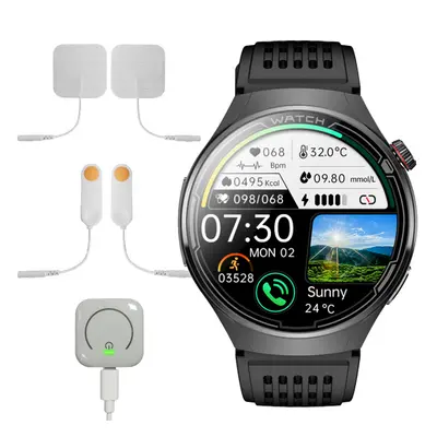 Smartwatch iSEN FD06 Negru, 1.85 HD, Monitorizare Somn, Glicemie, SpO2+ECG, HR, Apel Bt, SOS, As