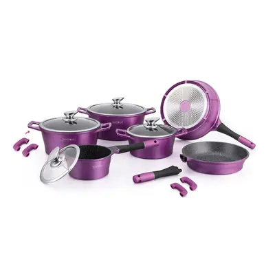 Set oale si tigai Royalty Line RL-ES1014M Violet, Aluminiu, piese, Capac sticla, Acoperire marmu