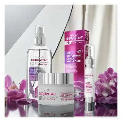 Set Cadou Gerovital H3 Evolution: Cremă Antirid, Ser și Apă Micelară Cu Acid Hialuronic