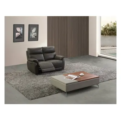 Canapea cu Recliner Electric, Heidal 2L, 143x92x100 cm, Gri Nisipiu - Piele Naturala