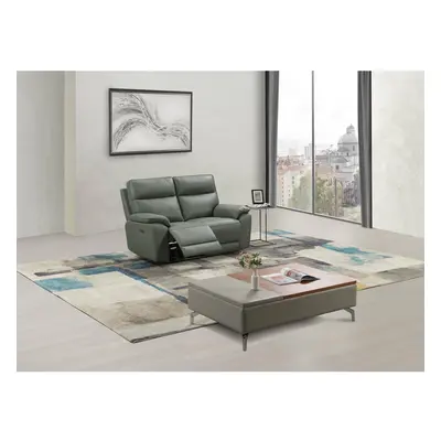 Canapea cu Recliner Electric Klause 2L, 153x93x101 CM, Piele Naturala, Grey-Blue