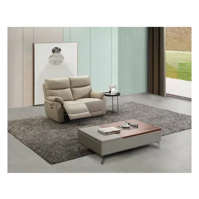 Canapea cu Recliner Heidal 2L, 143x92x100 cm, Cappuccino - Piele Naturala