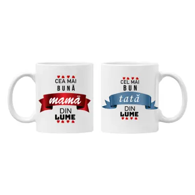 Set 2 cani ceramica, 330 ml, personalizate pentru Cea mai buna mama din lume, si pentru cel mai 